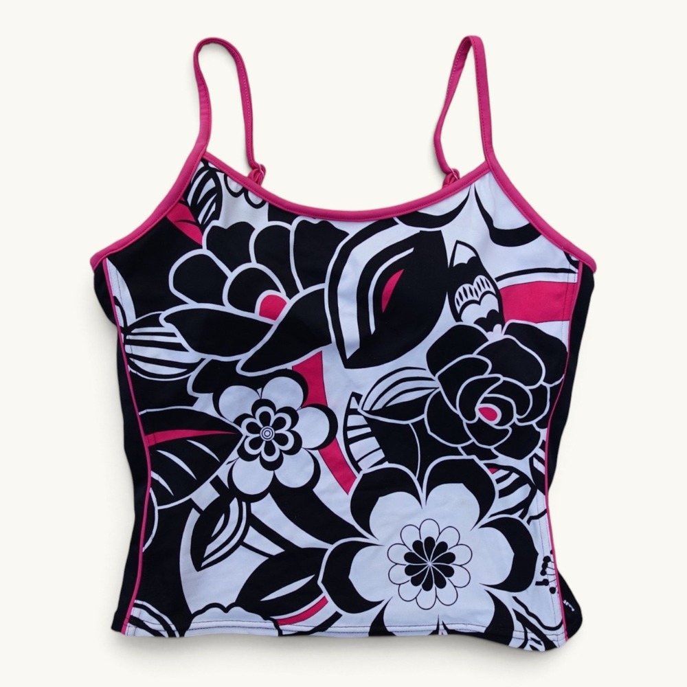 ZeroXposur Women's Black White Hot Pink Floral Tankini Swim Top Size 14